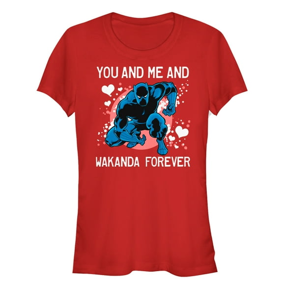 Junior's Marvel Valentine Panther Wakanda Forever  Graphic Tee Red Large