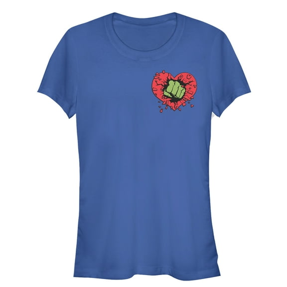 Junior's Marvel Valentine's Day Hulk Heart Smash  Graphic Tee Royal Blue Small