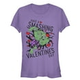 thumbnail image 1 of Junior's Marvel Valentine's Day Hulk Smashing  Graphic Tee Purple Large, 1 of 2