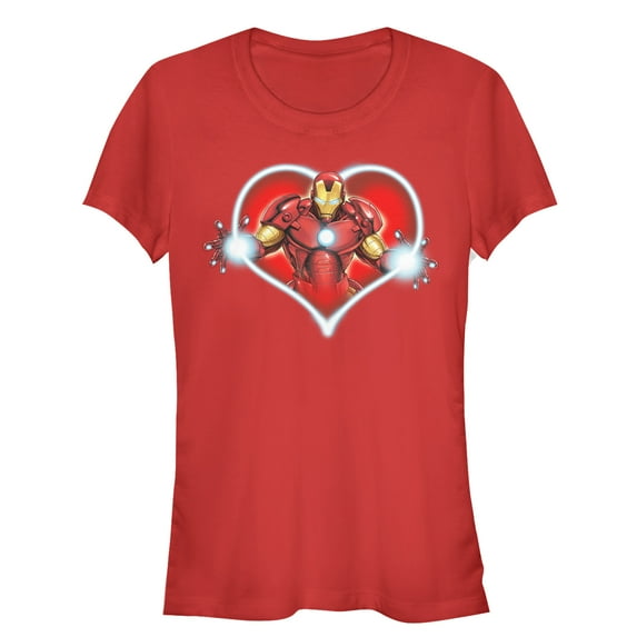 Junior's Marvel Valentine's Day Iron Man Heart Frame Graphic Tee Red X Large