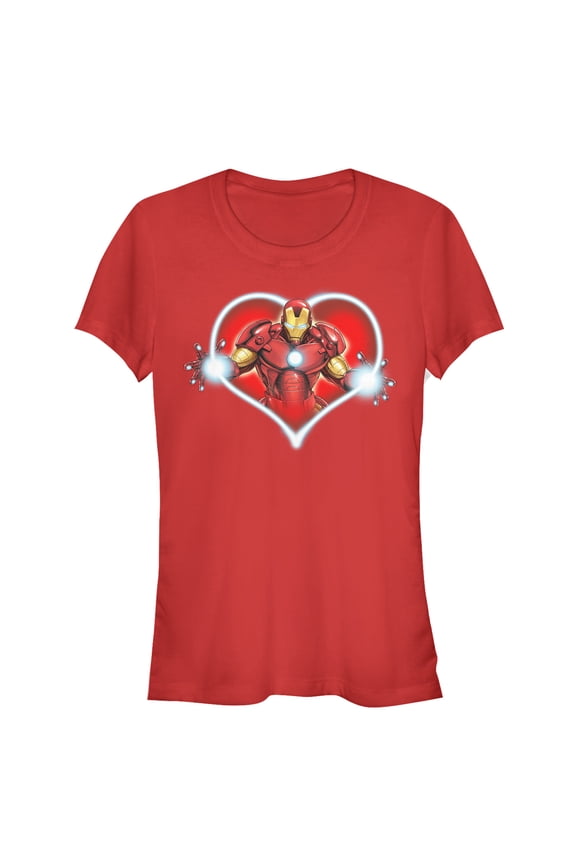 Junior's Marvel Valentine's Day Iron Man Heart Frame Graphic Tee Red X Large