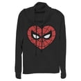 thumbnail image 1 of Junior's Marvel Valentine's Day Spider-Man Heart Mask  Cowl Neck Sweatshirt Black Large, 1 of 3