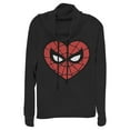 thumbnail image 1 of Junior's Marvel Valentine's Day Spider-Man Heart Mask  Cowl Neck Sweatshirt Black X Small, 1 of 3
