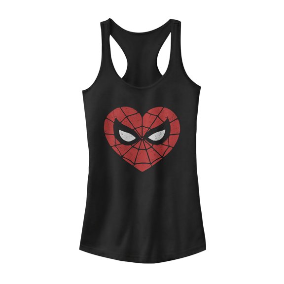 Junior's Marvel Valentine's Day Spider-Man Heart Mask Racerback Tank Top Black Small