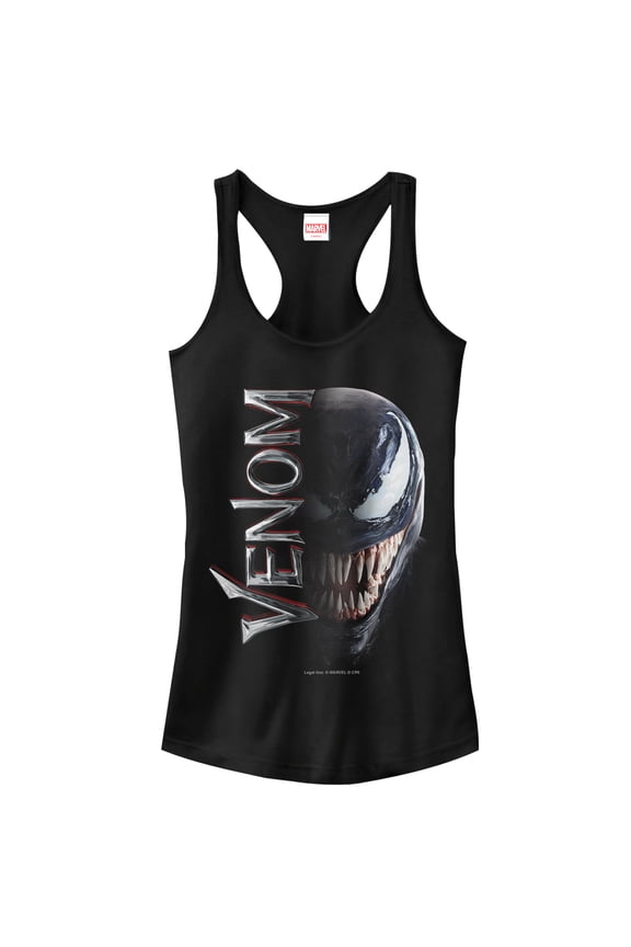 Junior's Marvel Venom Film Split Portrait Racerback Tank Top Black Medium