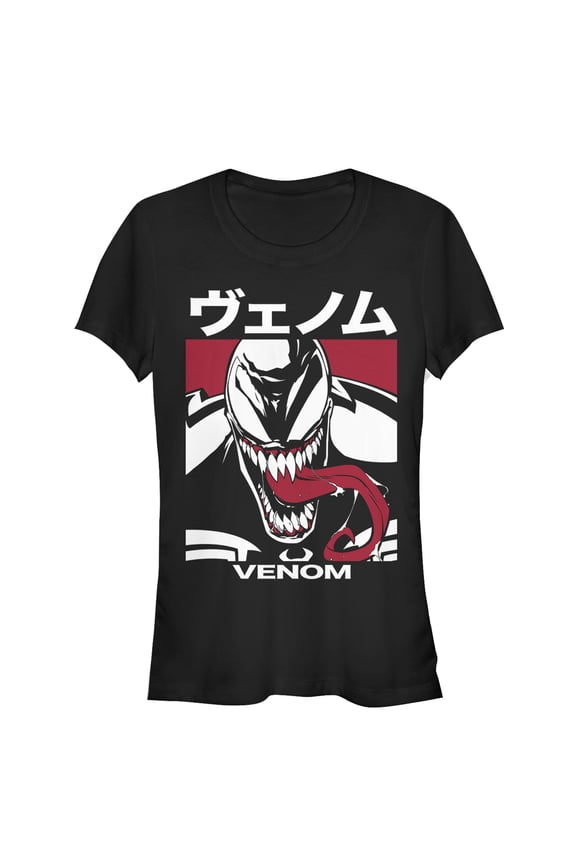 Junior's Marvel Venom Japanese Kanji Character Graphic Tee Black X Large