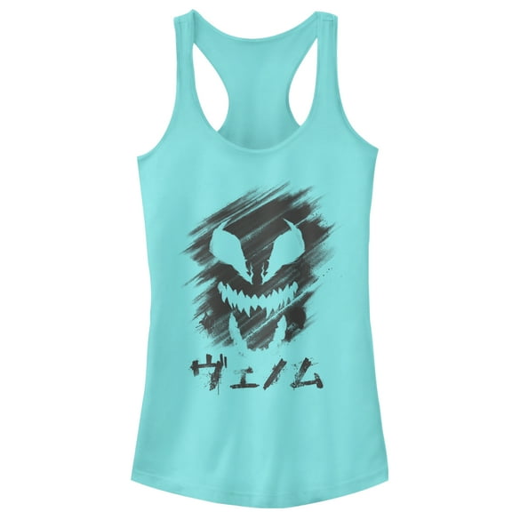 Junior's Marvel Venom Kanji Character Smudge Racerback Tank Top Cancun Medium