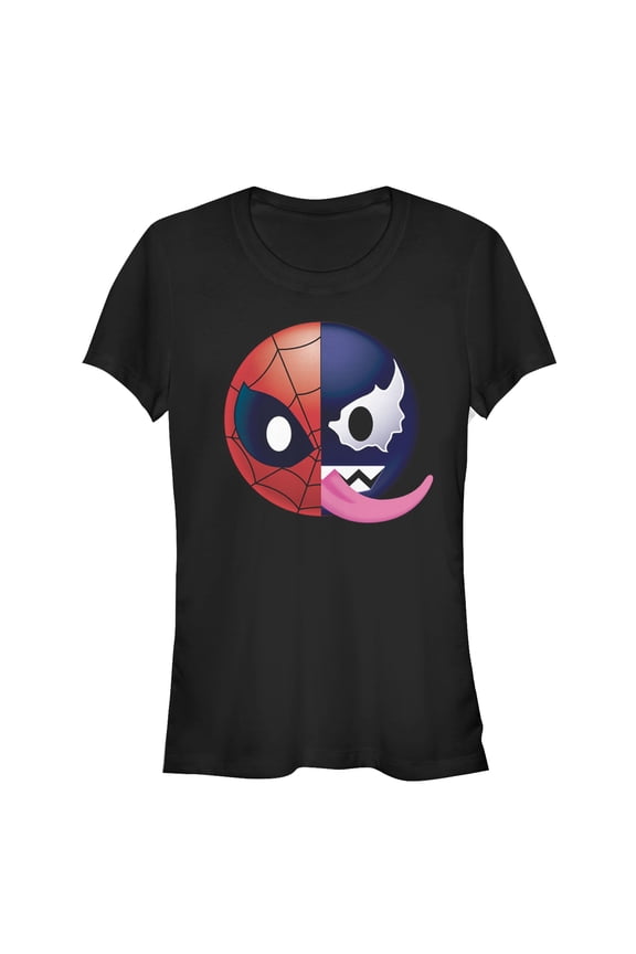 Junior's Marvel Venom Spider-Man Split Emoticon Graphic Tee