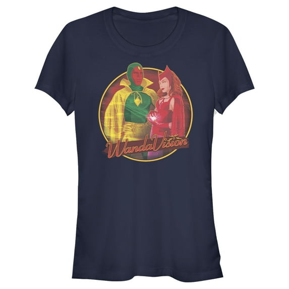 Junior's Marvel WandaVision Halloween Wanda and Vision Graphic Tee Navy Blue 2X Large
