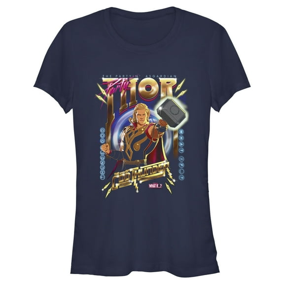 Junior's Marvel What if…? God Of Thunder  Graphic Tee Navy Blue X Large