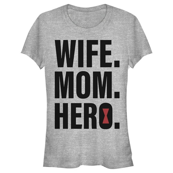 Junior's Marvel Wife, Mom, Hero Black Widow Icon  Graphic Tee Athletic Heather Medium