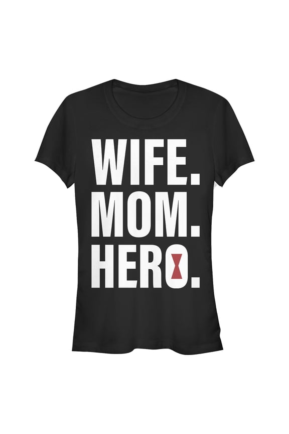 Junior's Marvel Wife, Mom, Hero Black Widow Icon Graphic Tee Black Small