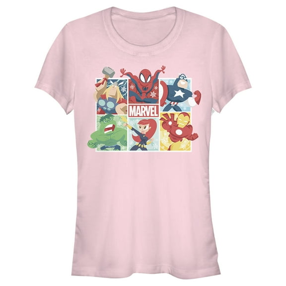 Junior's Marvel Winter Holiday Heroes  Graphic Tee Light Pink Medium