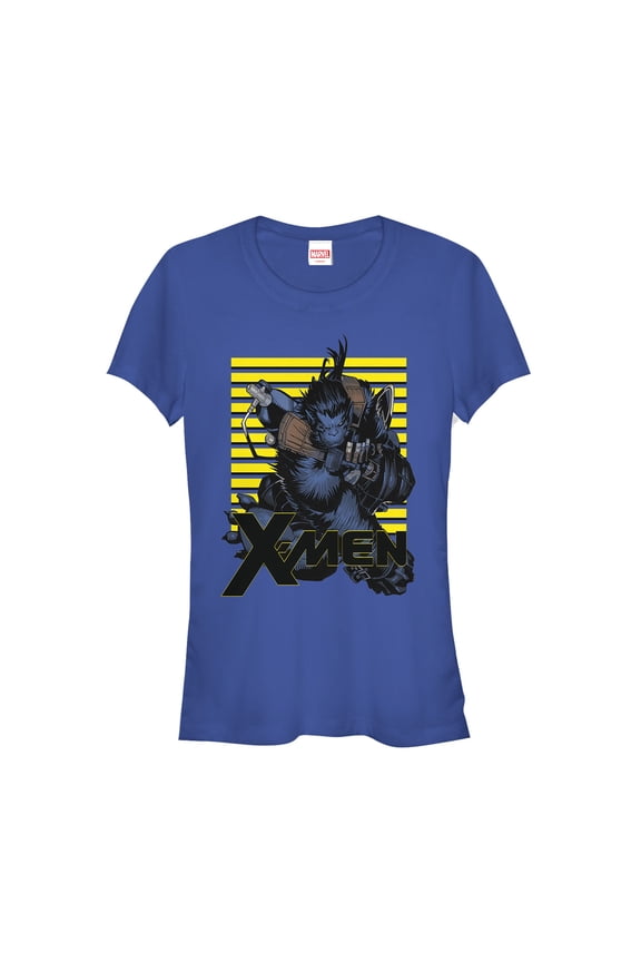 Junior's Marvel X-Men Beast Stripes Graphic Tee Royal Blue Medium