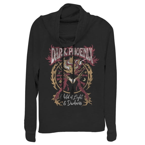Junior's Marvel X-Men Dark Phoenix Rock n Roll Cowl Neck Sweatshirt Black Medium