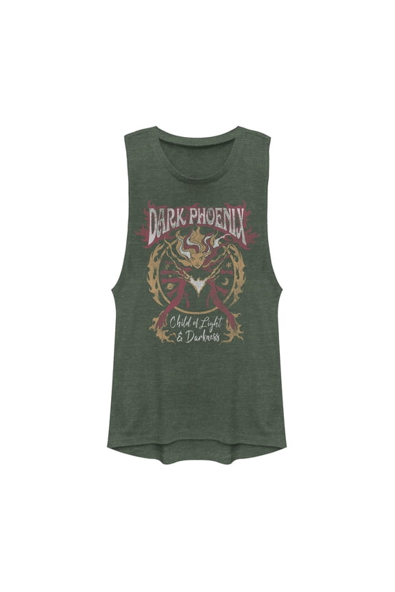Junior's Marvel X-Men Dark Phoenix Rock n Roll Festival Muscle Graphic Tee Pine Green Heather Medium