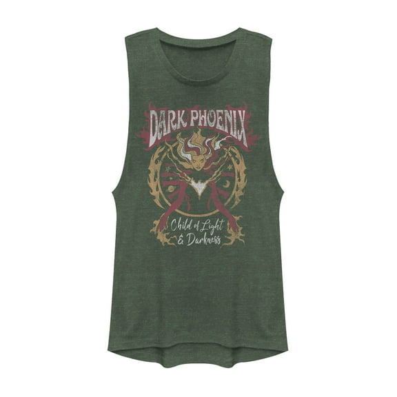 Junior's Marvel X-Men Dark Phoenix Rock n Roll Festival Muscle Graphic Tee Pine Green Heather X Small