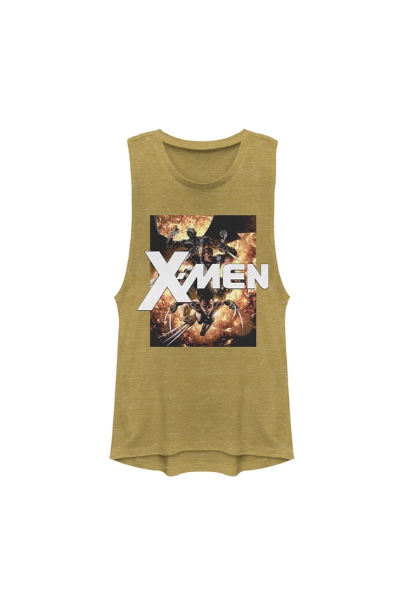 Junior's Marvel X-Men Explosion Festival Muscle Graphic Tee Gold Heather Medium