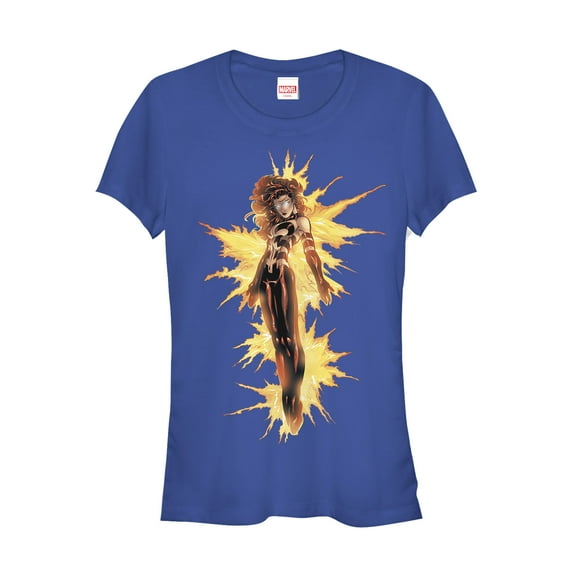 Junior's Marvel X-Men Jean Grey Flame  Graphic Tee Royal Blue Medium