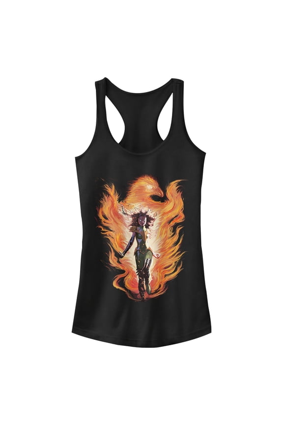 Junior's Marvel X-Men Rise Of The Dark Phoenix Flames Racerback Tank Top Black Medium