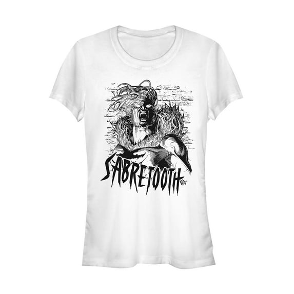 Junior's Marvel X-Men Sabretooth Howl Graphic Tee White Medium