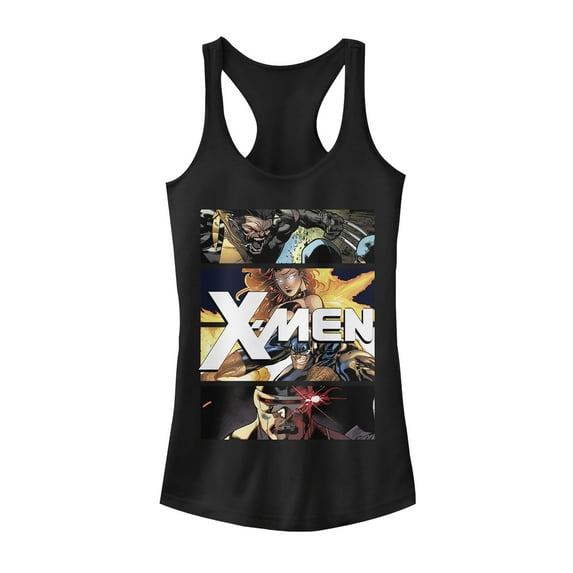 Junior's Marvel X-Men Team Panels Racerback Tank Top Black Large