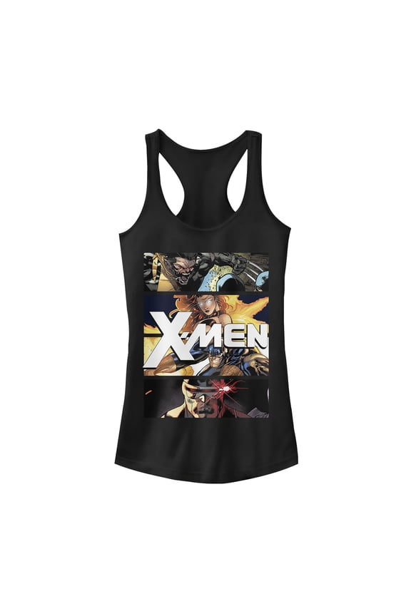 Junior's Marvel X-Men Team Panels Racerback Tank Top Black Large