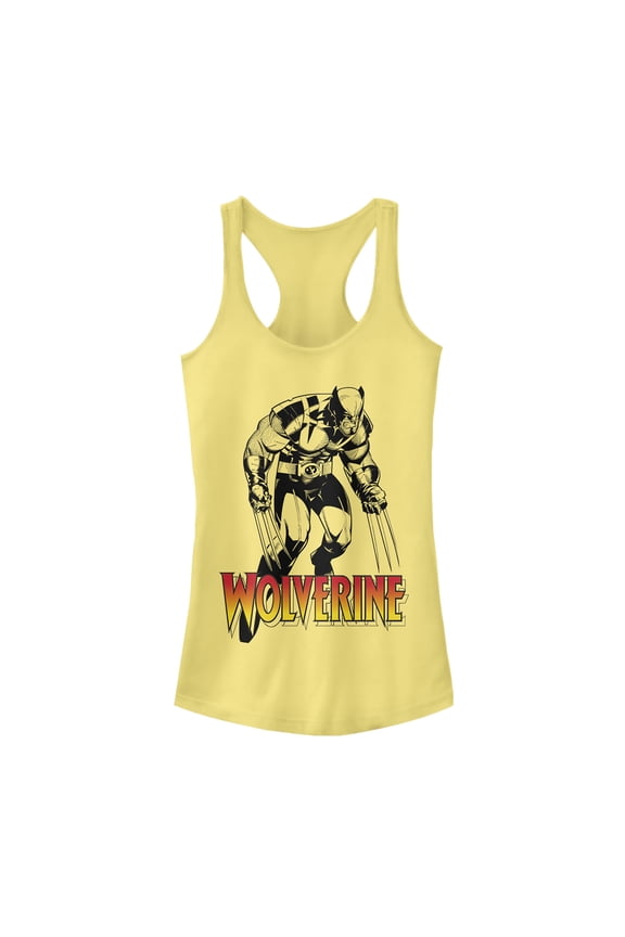 Junior's Marvel X-Men Wolverine Grayscale Racerback Tank Top Banana X Large