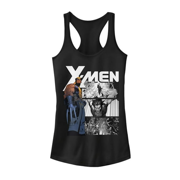 Junior's Marvel X-Men Wolverine Panels Racerback Tank Top Black Small