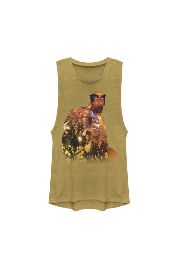 Junior's Marvel X-Men Wolverine Pattern Festival Muscle Graphic Tee Gold Heather Large