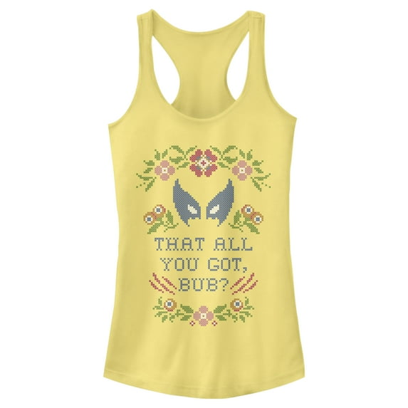 Junior's Marvel X-Men Wolverine Quilt Quote Racerback Tank Top Banana Large