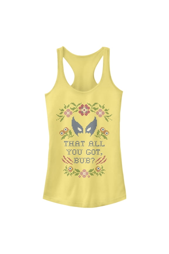 Junior's Marvel X-Men Wolverine Quilt Quote Racerback Tank Top Banana Small