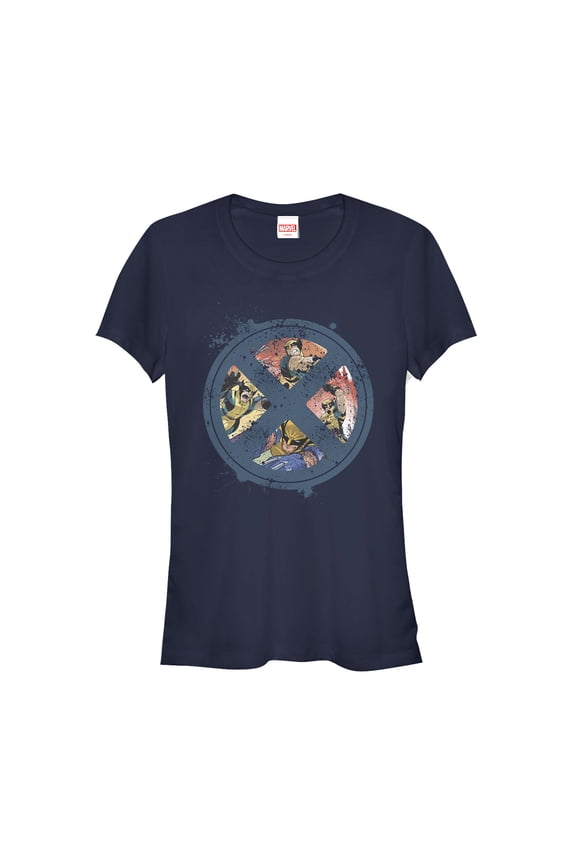 Junior's Marvel X-Men Wolverine Splatter Logo Graphic Tee Navy Blue Large