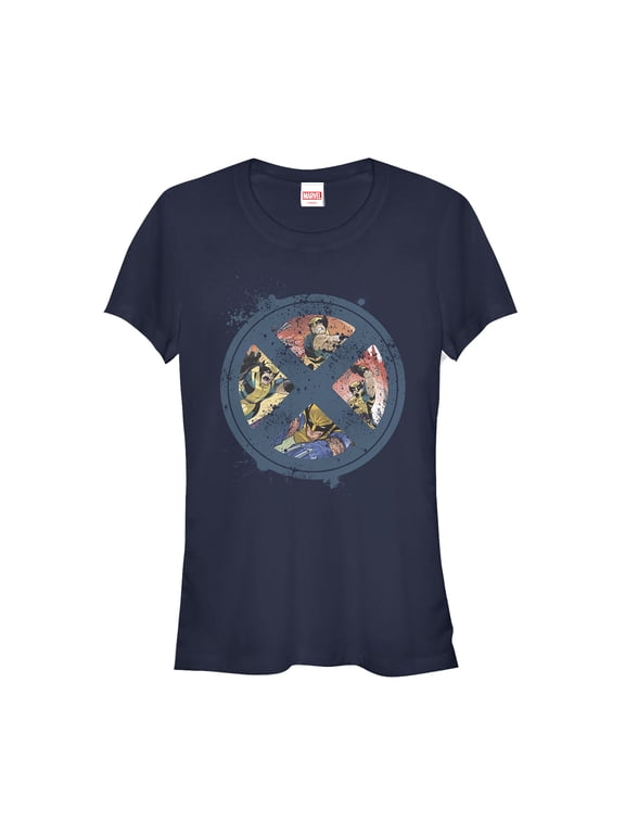 Junior's Marvel X-Men Wolverine Splatter Logo Graphic Tee Navy Blue X Large