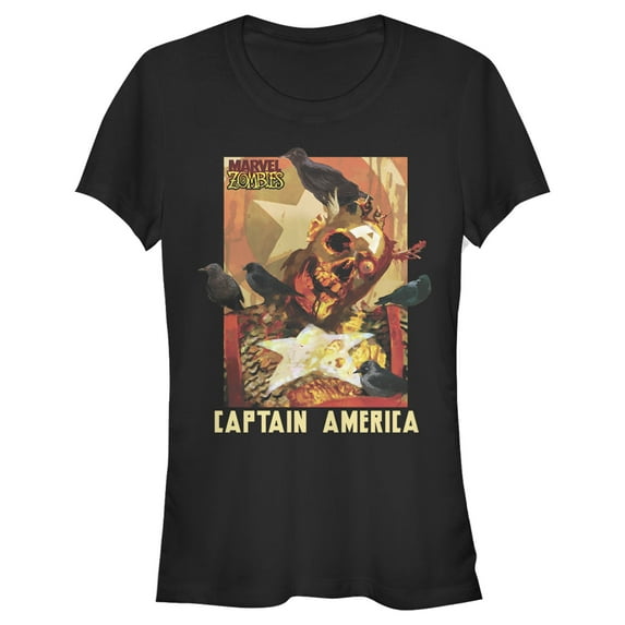 Junior's Marvel Zombies Captain America Bird Brain Graphic Tee Black Medium