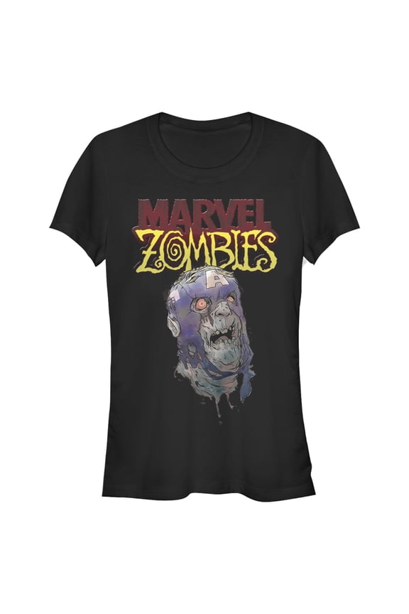 Junior's Marvel Zombies Captain America Face Graphic Tee Black Small