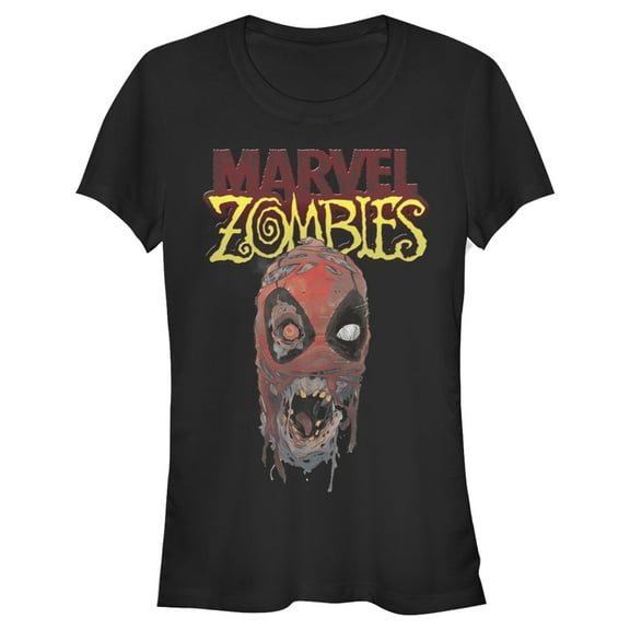 Junior's Marvel Zombies Deadpool Face  Graphic Tee Black Small