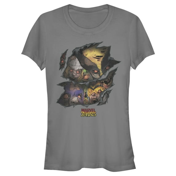 Junior's Marvel Zombies Ripped Window Graphic Tee Charcoal Large