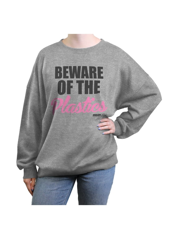 Junior's Mean Girls Beware of the Plastics Official Logo Sweatshirt Heather Gray Small