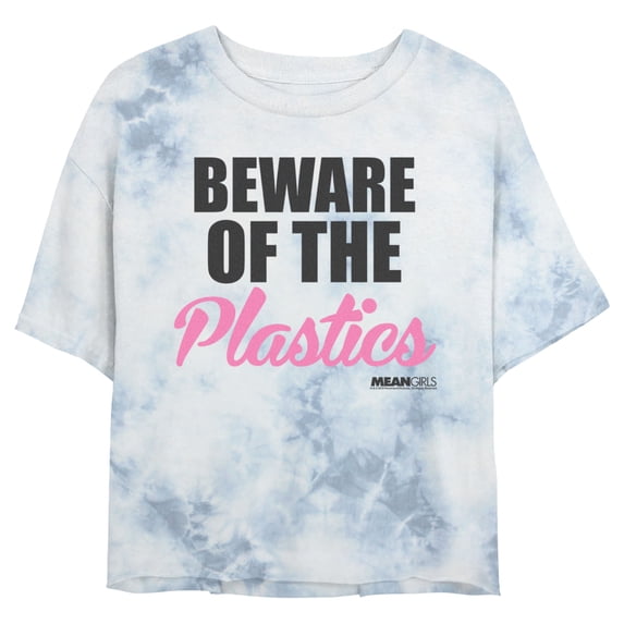 Junior's Mean Girls Beware of the Plastics Quote Graphic Crop T-Shirt White/Blue X Large