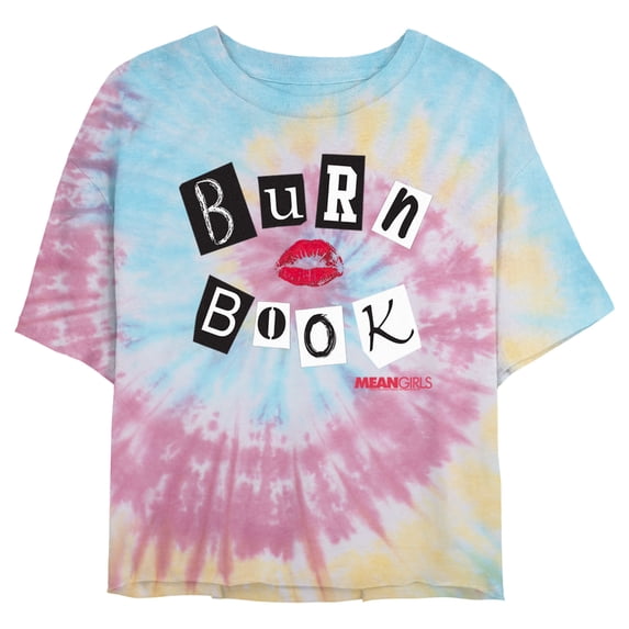 Juniors' Mean Girls Burn Book Graphic Cropped T-Shirt Blue/Pink/Light Yellow X Large