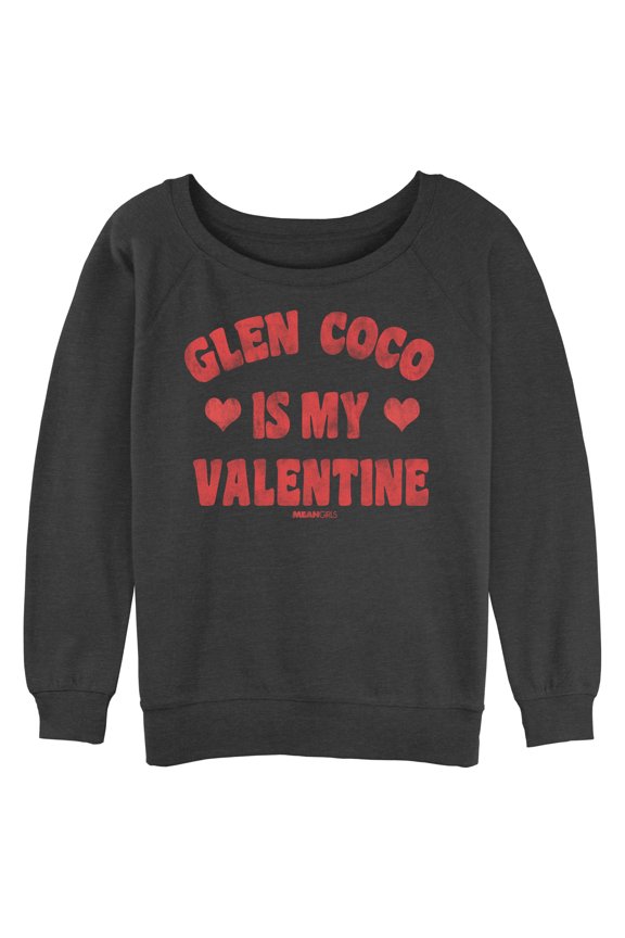 Junior's Mean Girls Distressed Glen Coco Is My Valentine Sweatshirt Charcoal Heather X Large