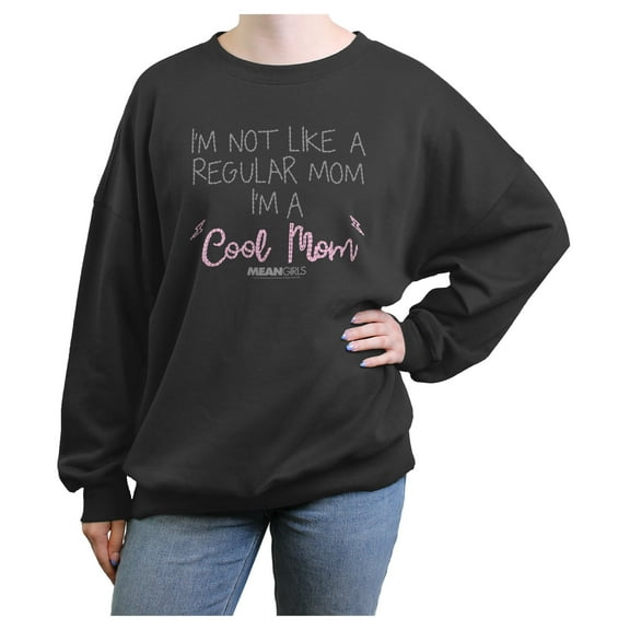 Junior's Mean Girls I'm Not Like a Regular Mom Embroidery Pattern Sweatshirt Charcoal Small