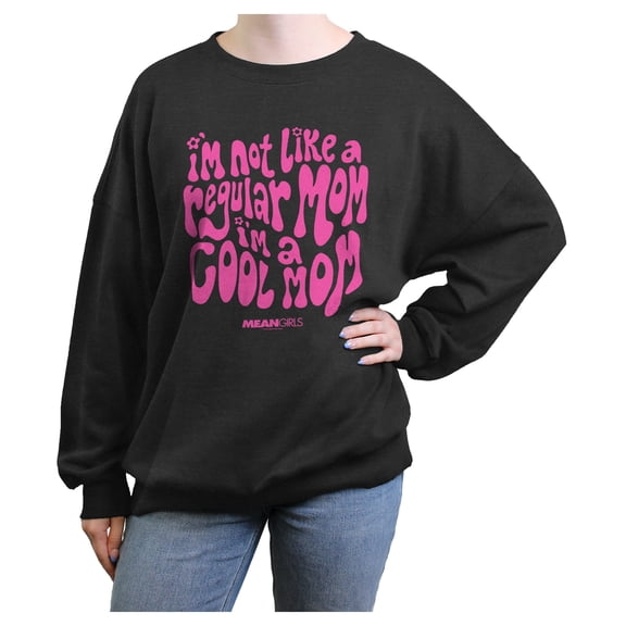 Junior's Mean Girls I'm a Cool Mom Groovy Quote Pink Sweatshirt Charcoal Heather Medium