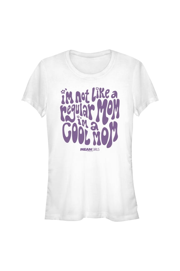 Junior's Mean Girls I'm Not a Regular Mom Retro Purple Graphic Tee White Medium