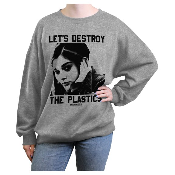 Junior's Mean Girls Janis Ian Let's Destroy the Plastics Photo  Sweatshirt Heather Gray Small