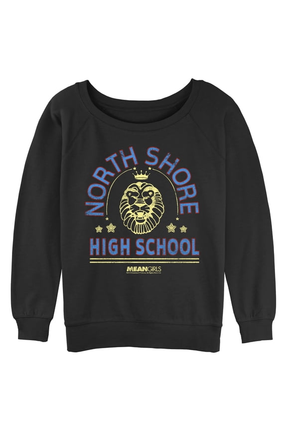 Junior's Mean Girls North Shore High School Logo Distressed Sweatshirt Black Small