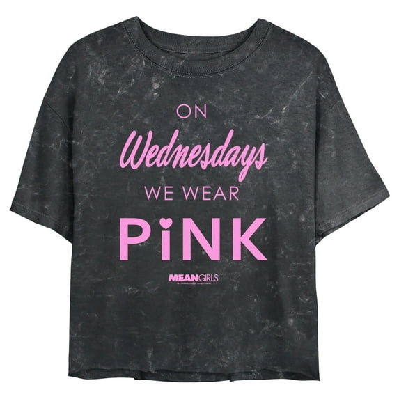 Junior's Mean Girls On Wednesdays We Wear Pink Logo Graphic Crop T-Shirt Black Large