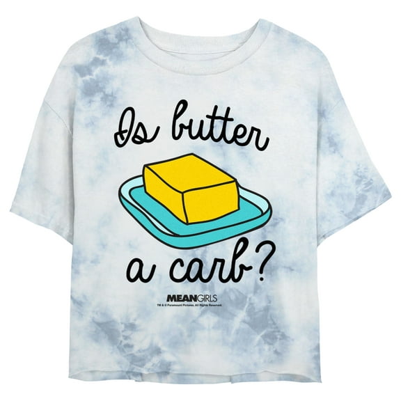 Junior's Mean Girls Regina George Butter Quote Graphic Crop T-Shirt White/Blue Small