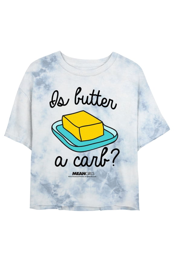Junior's Mean Girls Regina George Butter Quote Graphic Crop T-Shirt White/Blue Small